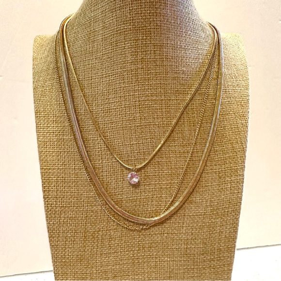 NWT Fashion Accents gold tone multi-strand necklace w/ cubic zirconia charm - Picture 4 of 11